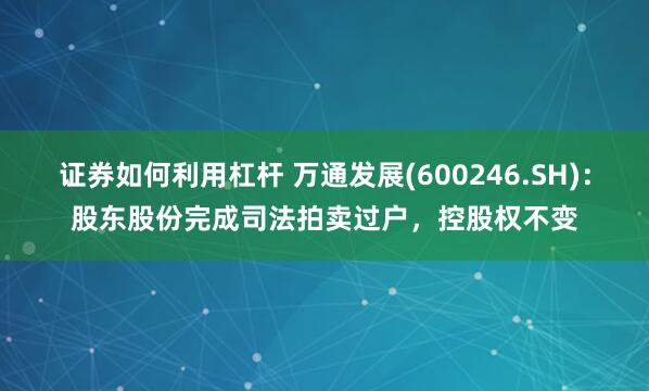 证券如何利用杠杆 万通发展(600246.SH)：股东股份完成司法拍卖过户，控股权不变