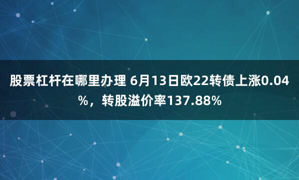 股票杠杆在哪里办理 6月13日欧22转债上涨0.04%，转股溢价率137.88%
