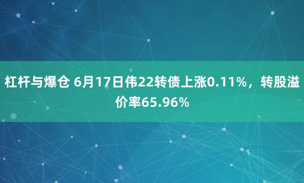 杠杆与爆仓 6月17日伟22转债上涨0.11%，转股溢价率65.96%